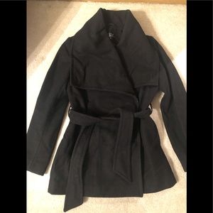 Black Envelope Collar Wool Coat Medium